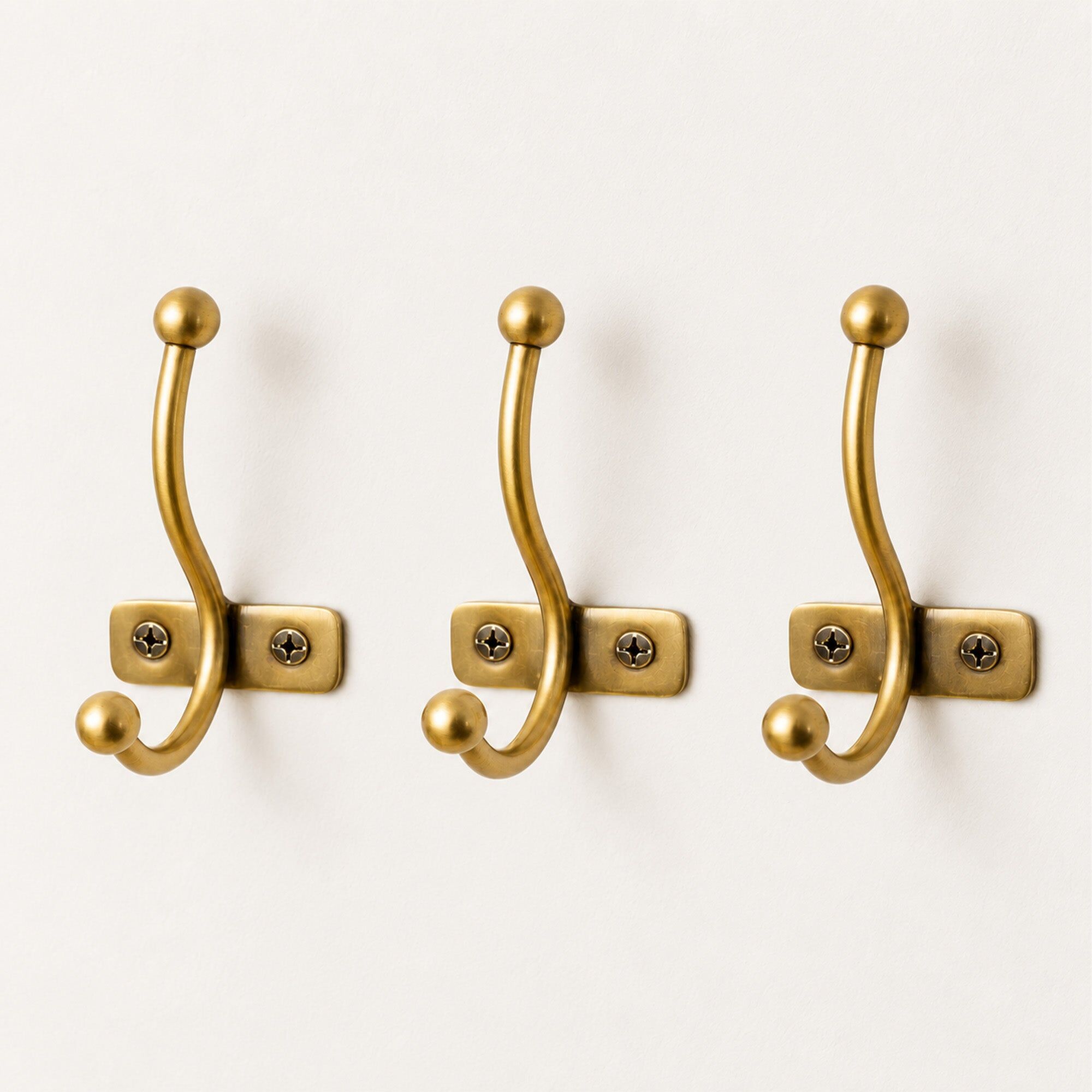 Set of 3 Antique Gold Metal Single Wall Hooks Metal
