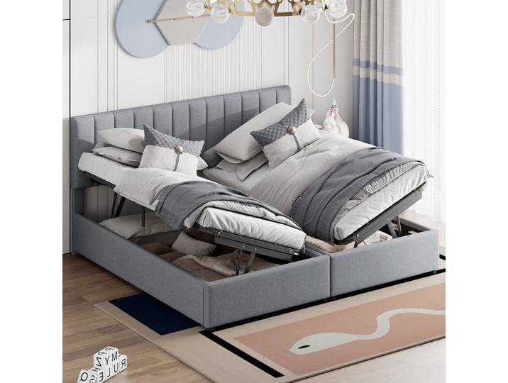 Lit Coffre 180x200cm - FOTOPRO - Lit Double - Gris - Multifonctionnel - Tiroirs de rangement