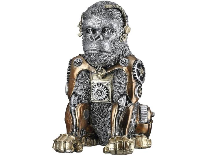 Dekoobjekt GILDE Figur Gorilla Steampunk Gorilla silberfarben H. 31 cm , gold (silberfarben), B:17,5cm H:31cm T:23,5cm, Kunstharz, Dekofiguren, Dekoobjekt