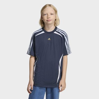 T-Shirt ADIDAS ORIGINALS "TEAMGEIST TRIKOT", Jungen, Gr. 146, blau (aurora ink), Obermaterial: 100% Polyester, normal, Rundhals, Shirts T-Shirt