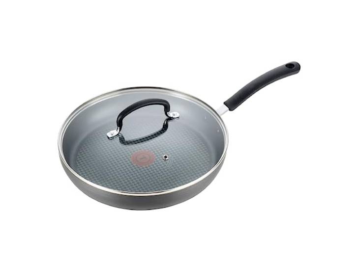 T-fal Ultimate harteloxierte Antihaft-Bratpfanne mit Deckel, 30,5 cm, Thermo-Spot-Wärmeanzeige, Kochgeschirr, Töpfe und Pfannen, spülmaschinenfest, Schwarz