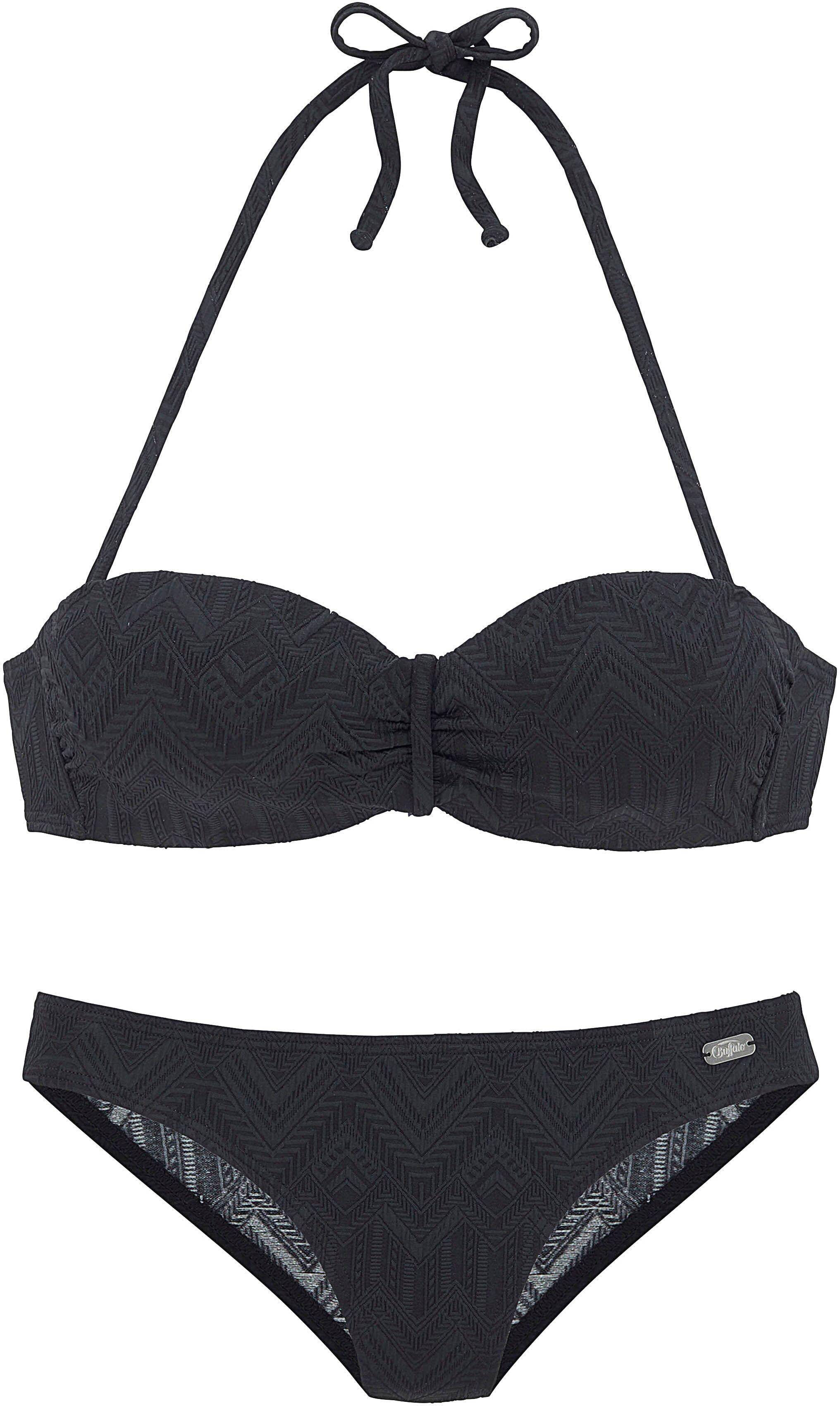 Bügel-Bandeau-Bikini BUFFALO "Romance", Damen, Gr. 40, Cup E, schwarz, Polyamid, strukturiert, unifarben, Bikini-Sets Bügel-Bandeau-Bikini, aus Strukturware schwarz 40, Cup E