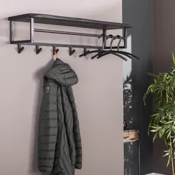 Garderobe Cheyuzi aus Akazie massiv, modern industriell, schwarz mit Hutablage und 6 Haken