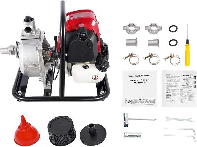Benzinmotor-Wasserpumpe 1 zoll Durchmesser Einlass/Auslass Schmutzwasserpumpe Gartenpumpe mit 4-Takt-Motor und 7m Ansaughöhe max. 30 m Förderhöhe für Bewässerungspool