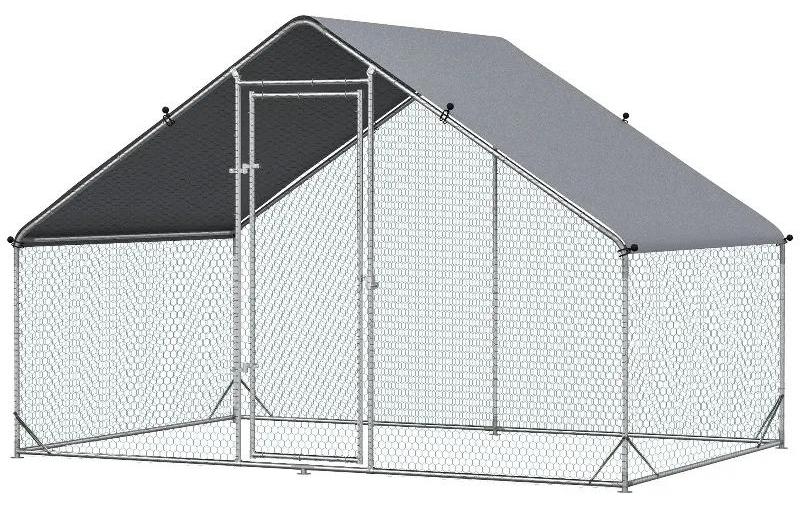 Hühnergehege Garten - Hühnerstall 300x200x200 cm - Edelstahlrahmen - Wasserdichte Abdeckung - Sechseckiges Drahtgeflecht - Silber