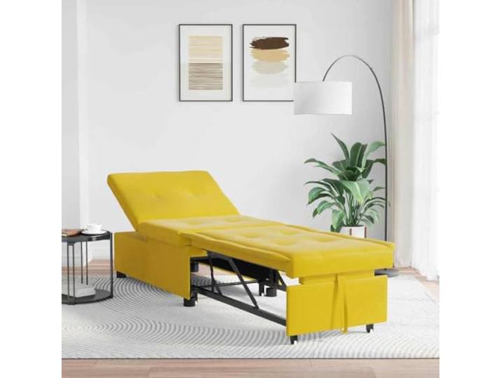 KTHLBRH Schlafsofa gelb 194 x 67 x 82 cm Samt Struktur aus Sperrholz, umwandelbares Design, schwarze Beine, moderner Stil für Wohnzimmer