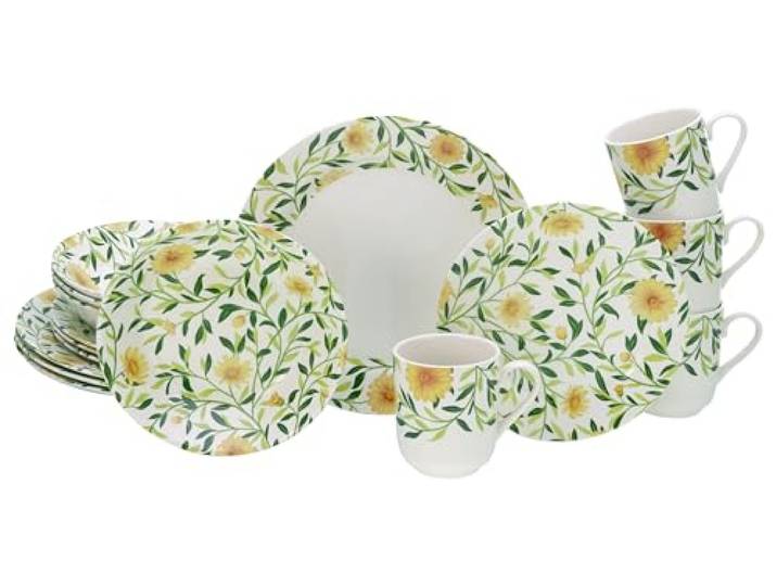 CreaTable\, 16758\, Série Amarilla\, Set de vaisselle 16 pièces\, service combiné en faïence