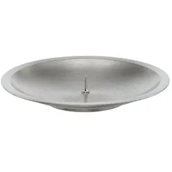 Kerzenteller mit Dorn, Dekoteller Messing matt vernickelt silber für Kerzen Ø 8 cm