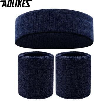 Uplift Treasures AOLIKES Sports Sweatband Headband And Wristband Set navy Blue