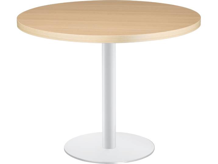 Table ronde Shiny 100 cm chêne clair pied métal blanc - - Bruneau