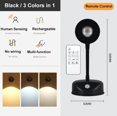 Inspire Picks KFV USB Rechargeable Motion Sensor LED Wall Light Wireless Dimmable Spotlight For Artwork & Home Decor black remote Control 2000mah