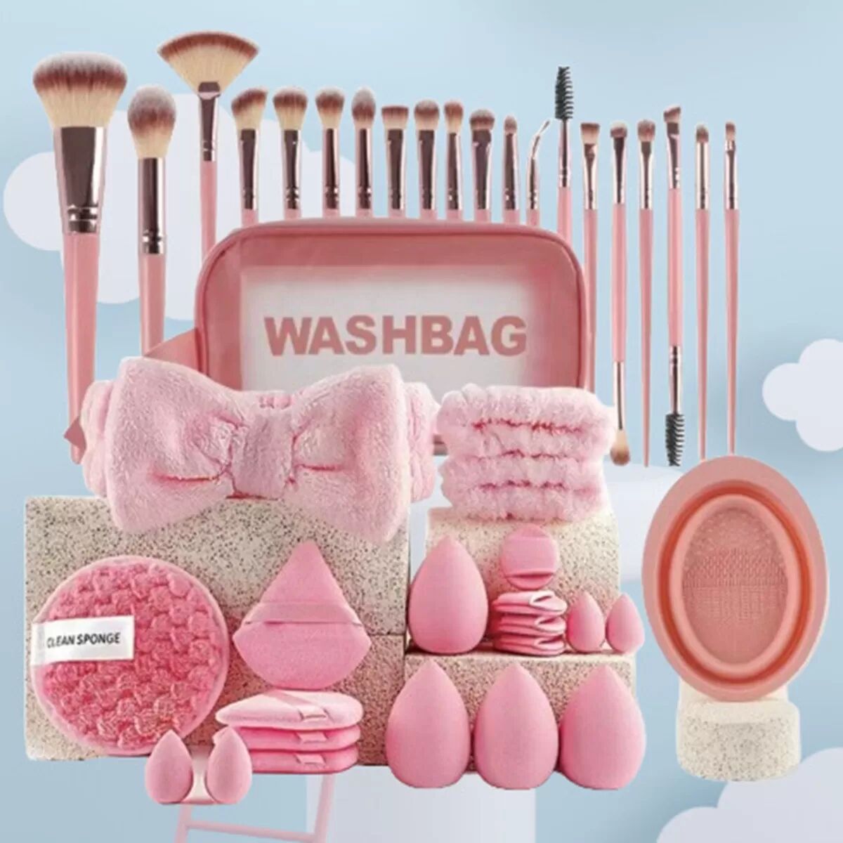 INF Ensemble de 42 pinceaux de maquillage - Collection complète de pinceaux cosmétiques Rose
