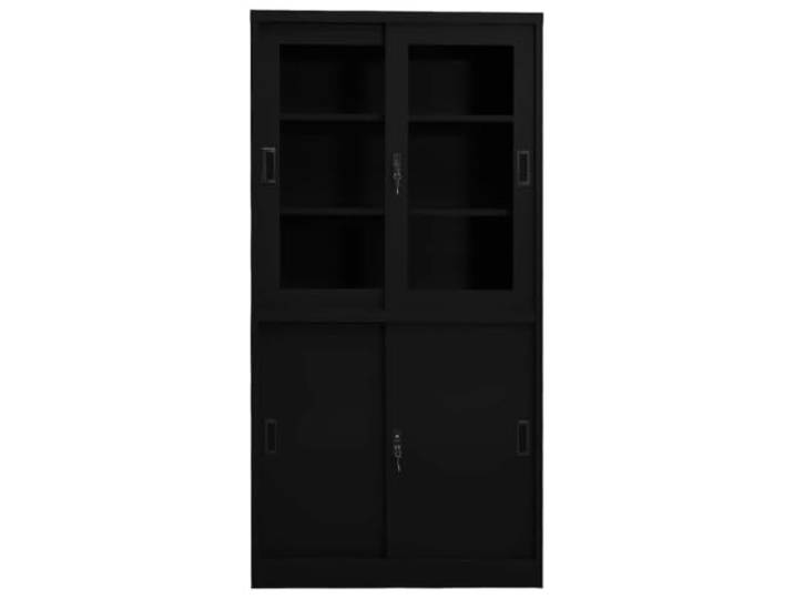 NKOPPFG Büroschrank mit Schiebetür Schwarz 90x40x180 cm Stahl Stahl und gehärtetes Glas, 3 Einlegeböden, Schlösser, sanfte Schiebetür, Büro