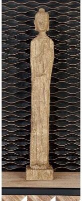 ARCILLA ELEMENTAL Beige Polystone Meditating Buddha Decorative Sculpture with Engraved Carvings and Relief Detailing