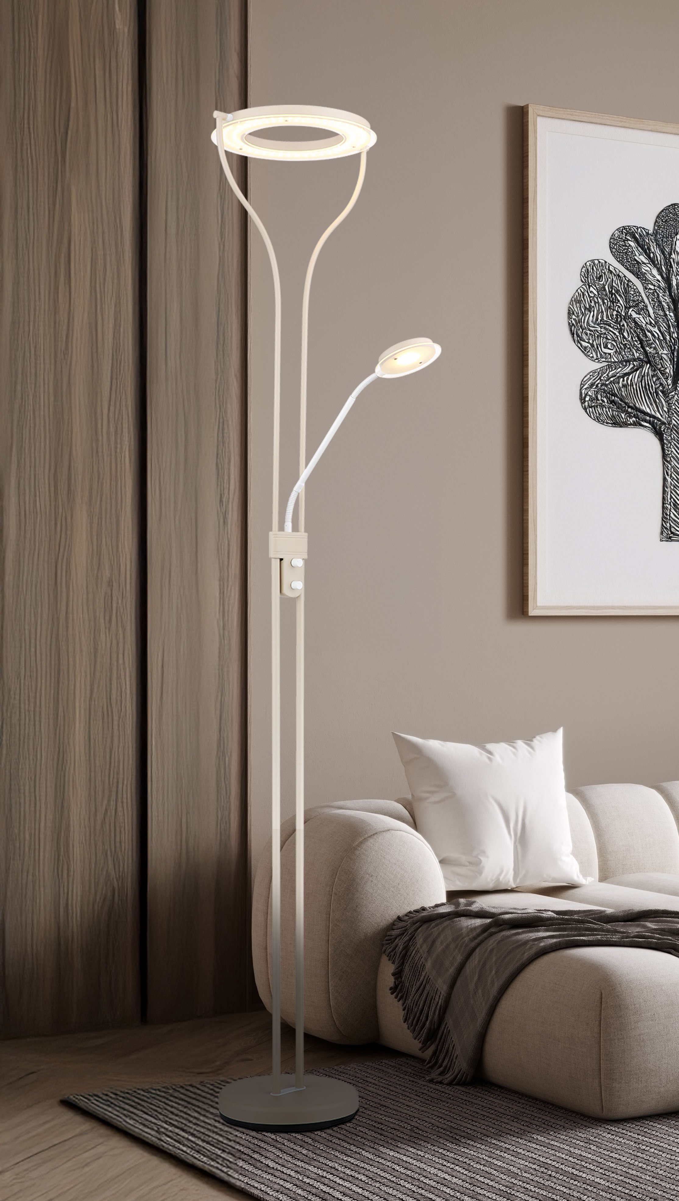 GLOBO LIGHTING Deckenfluter "EBRO", beige (sandfarben matt), 1, H: 194cm, 1 Stk., Leuchten, LED Deckenfluter, dimmbar, 3000K, modern & hell, Deckenfluter