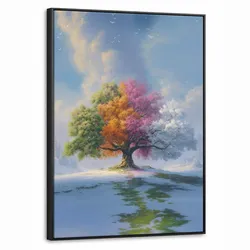 LEINWAND Bilder mit Rahmen - Baum - Jahreszeiten - Winter - Landschaft - 50x70
