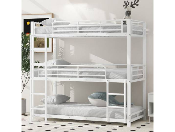 lit superposes enfants 3 places 90x200 cm structure métallique pour enfants adolescents et adultes Blanc