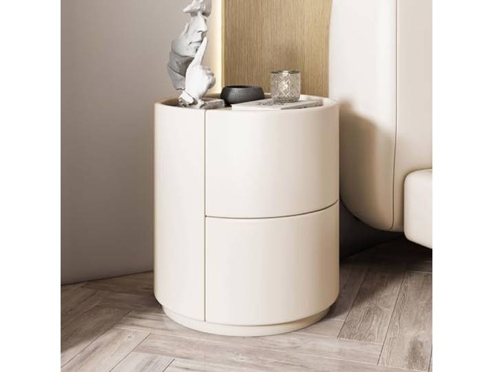 moderner, minimalistischer runder Nachttisch aus massivem Holz für Schlafzimmer mit doppelten Schubladen, einfacher Nachttisch für Mini-Schlafzimmer – Nachttisch aus massivem Holz Color : Weißer