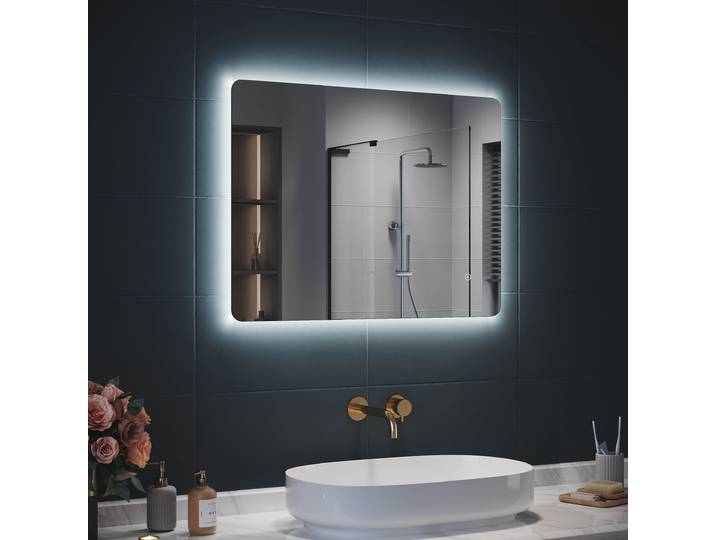 SIRHONA Miroir LED Salle de Bain 80x60cm Miroir Lumineux Salle de Bain avec Eclairage Intégré Anti-buée