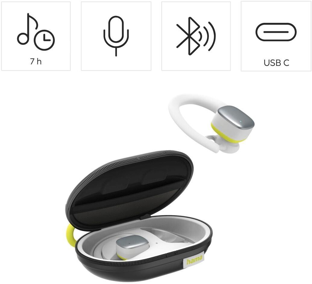 Hama Sport-Kopfhörer "Wireless Bluetooth Headset, In-Ear Bluetooth Kopfhörer für den Sport", gelb (weiß, gelb), Kopfhörer, kabellos, Sport-Kopfhörer
