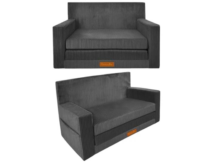 Leanbe 3in1 Kindersofa, Cord Spielsofa, Schlafsofa und Klappsofa, Personalisierbar, EU-Herstellung, (Grau)