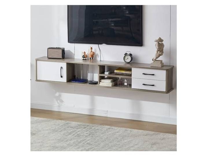 DFHS46JK Multimedia-Möbel Wohnzimmer-TV-Regale, schwebender TV-Ständer zur Wandmontage für das Wohnzimmer(White+Gray,170 * 24 * 28cm)