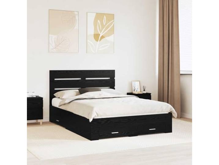 RJPLMFV Bettgestell, Eiche, Schwarz, 160 x 200 cm, Holz Mit Aufbewahrungsschubladen, robustes Kopfteil, modernes Design, einfache Pflege