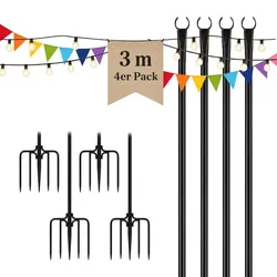 Relaxdays Lichterkettenstangen Set outdoor 3 m Schwarz