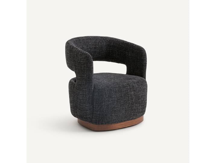 AM.PM Fauteuil pivotant base noyer, tissu chiné, Jesper Noir Chiné
