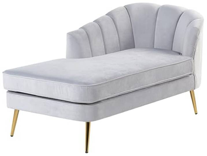 Beliani Chaiselongue Samt grau rechts mit Lehne Muschelform Metallbeine Gold Glam Allier