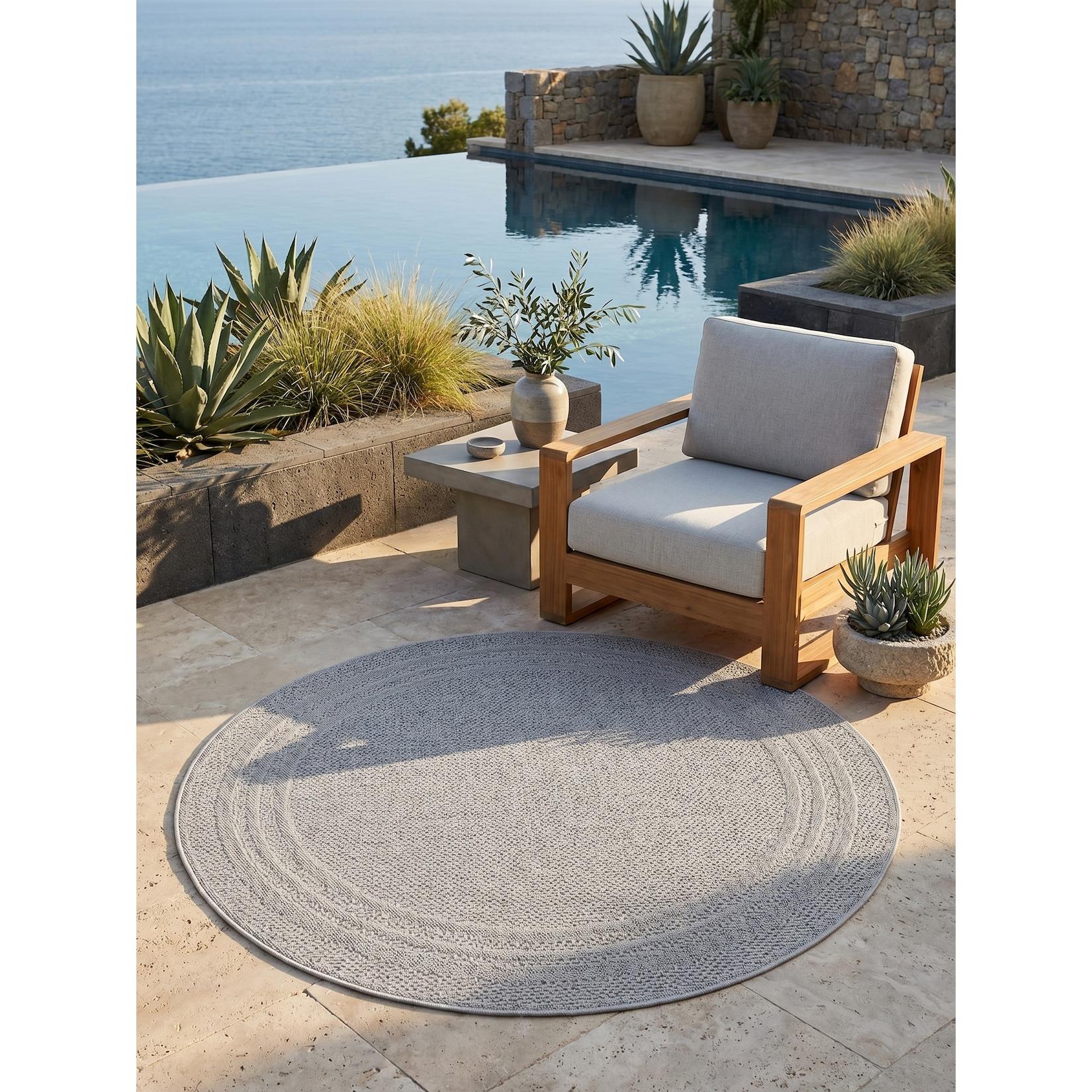 Teppich Outdoor VENTOUX in Grau, mit Bordüre, Ø 120 cm