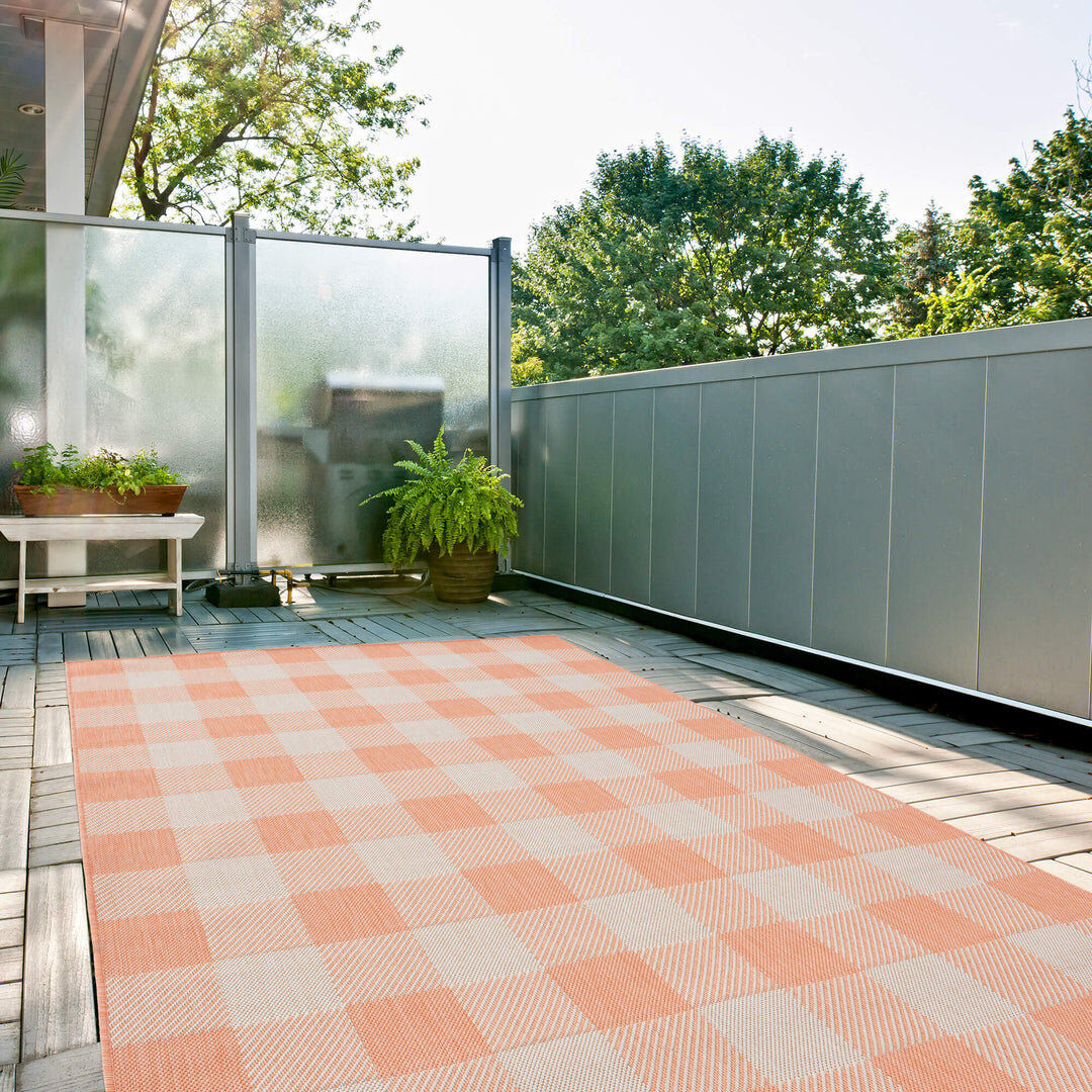 THE RUGS Ecology Collection Chequered Area Rug Orange Rectangle 140 x 200cm
