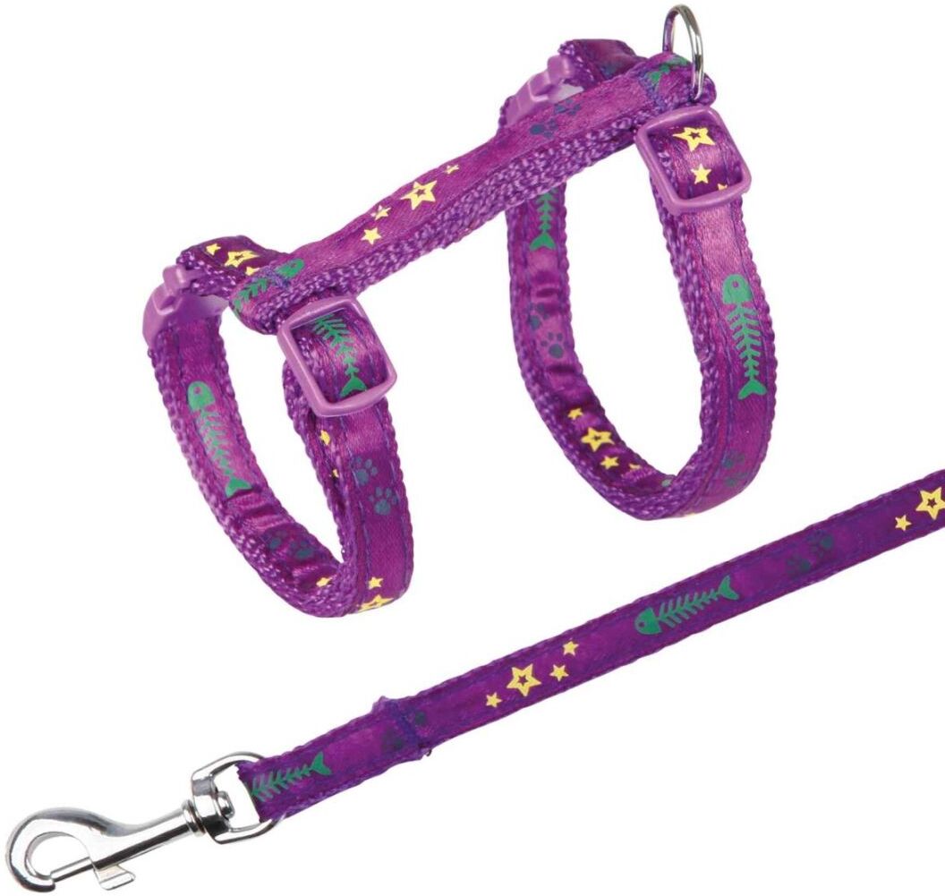 TRIXIE Katzengeschirr mit Leine, Motivband Fischgräte, 23–39 cm / 10 mm, 1,20 m