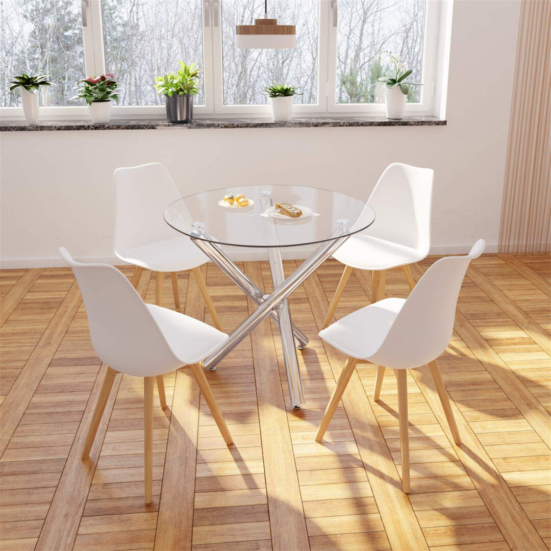 Metro Amyr Round Glass Top Dining Table with Glass Base Clear