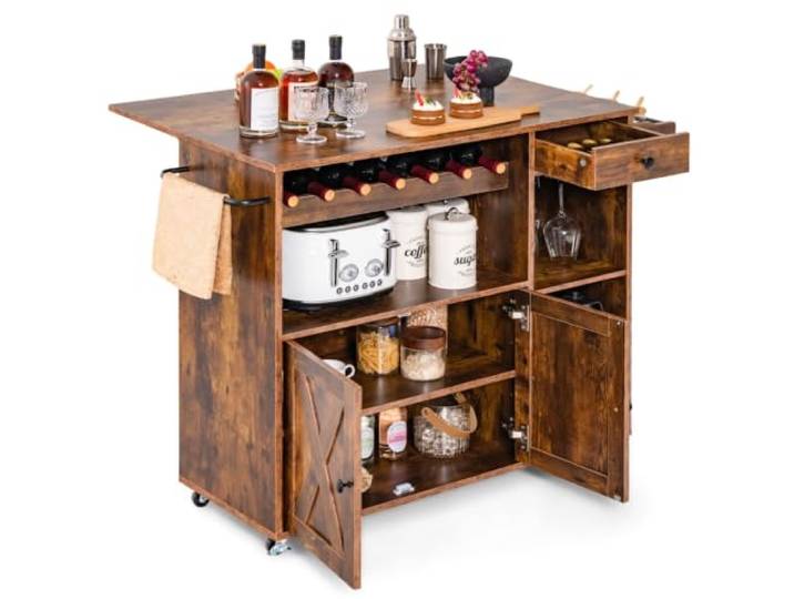 Helloshop26 Küchenwagen, rollbar, mit Deckel, 121 x 68 x 88 cm, praktisch und vielseitig, rustikaler Stil, Holz, Braun, 20_0011332