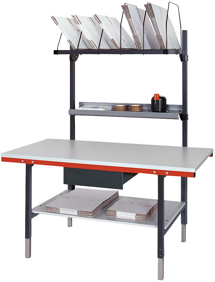 Packtisch, mit Ablage, Zwischenboden, Kartonmagazin, Schublade, grau ROCHOLZ