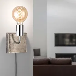 Wandleuchte chrom Wandlampe Leselampe Modern Bettleuchte Schlafzimmer, Schnurschalter, Metall nickel antik, 1x E27, DxH 13x12 cm