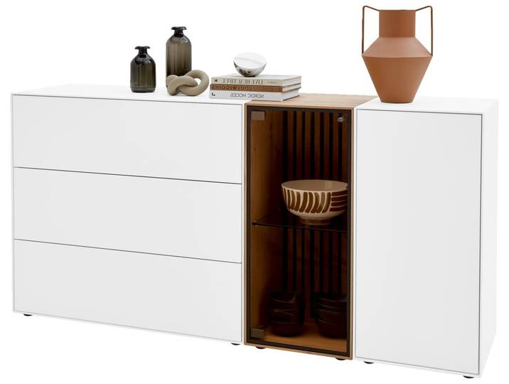 Johann Jakob Sideboard (Glas rechts) LUCIANO, Weiß, Massivholz