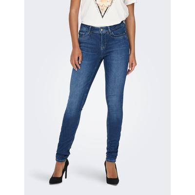 Skinny-fit-Jeans ONLY "ONLBLUSH MID WAIST DB STICHT DNM", Damen, Gr. M (38), Länge 30, blau (medium blau denim), Denim/Jeans, Obermaterial: 92% Baumwolle, 6% Elastomultiester, 2% Elasthan, unifarben, skinny fit lang, Jeans