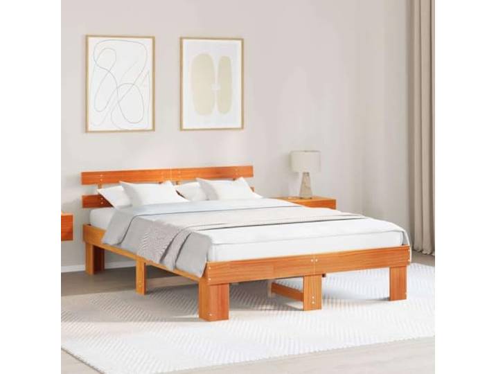 YUTAASU Bettrahmen Wachsbraun Kiefer 150x200 cm Massivholz Lattenrost Inklusive, Stabil, Modernes Design, Einfache Pflege