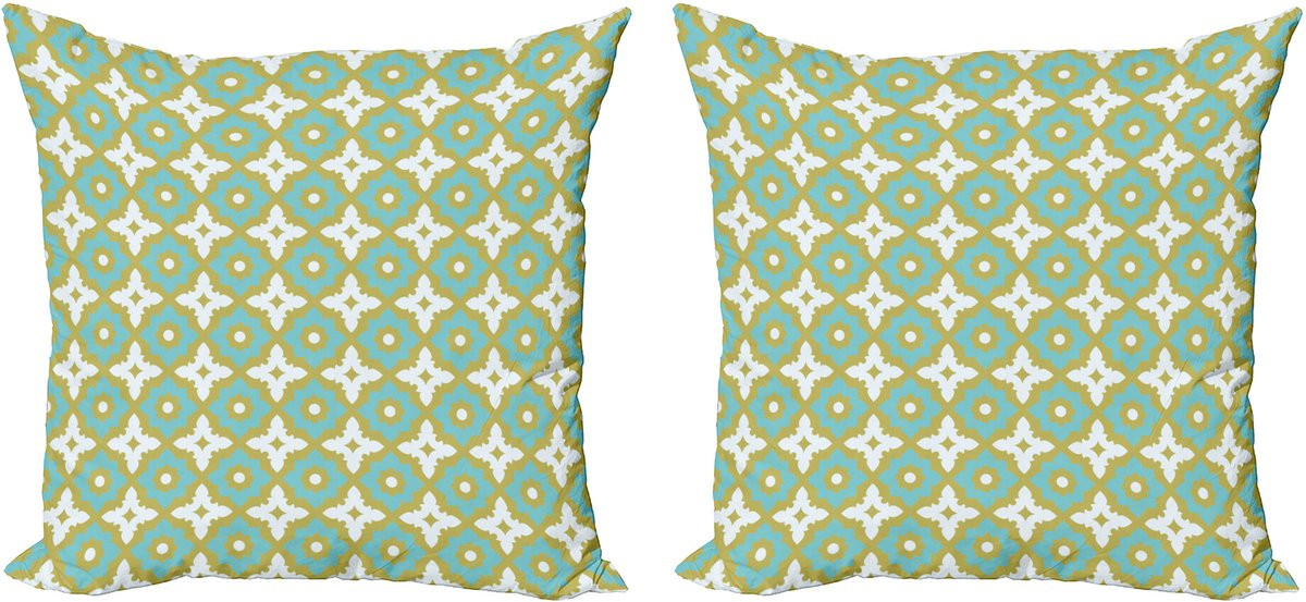 ABAKUHAUS Set van 2 Oosterse Sierkussenhoezen met Bloemenprint, Khaki Turquoise