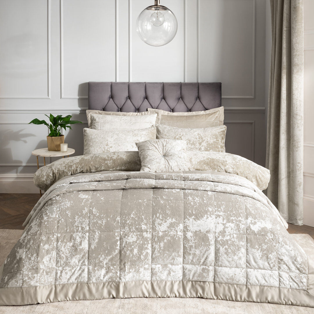 Catherine Lansfield Crushed Velvet Bedspread Natural DE Size - 200 x 220 cm