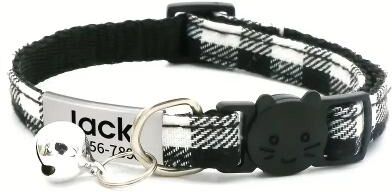 Inspired Living Personalized Plaid Breakaway Cat Collar With Bell And ID Tag black