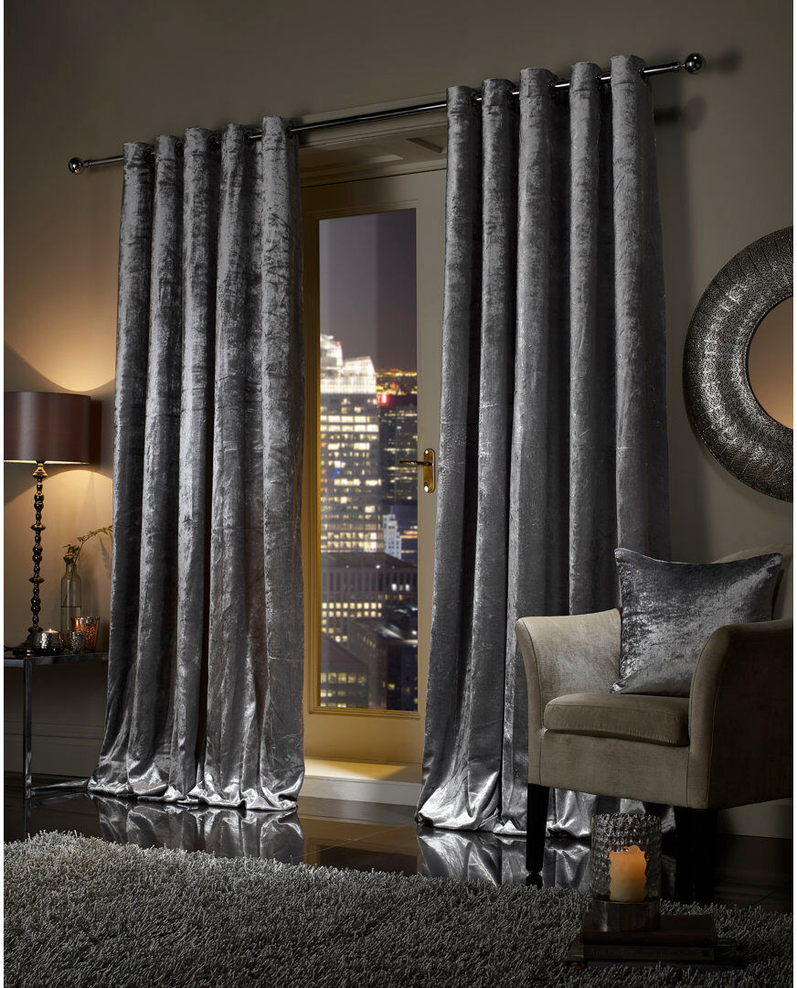 Fairmont Park Sergey Velvet Semi Sheer Curtain Silver 167 W x 182 D cm