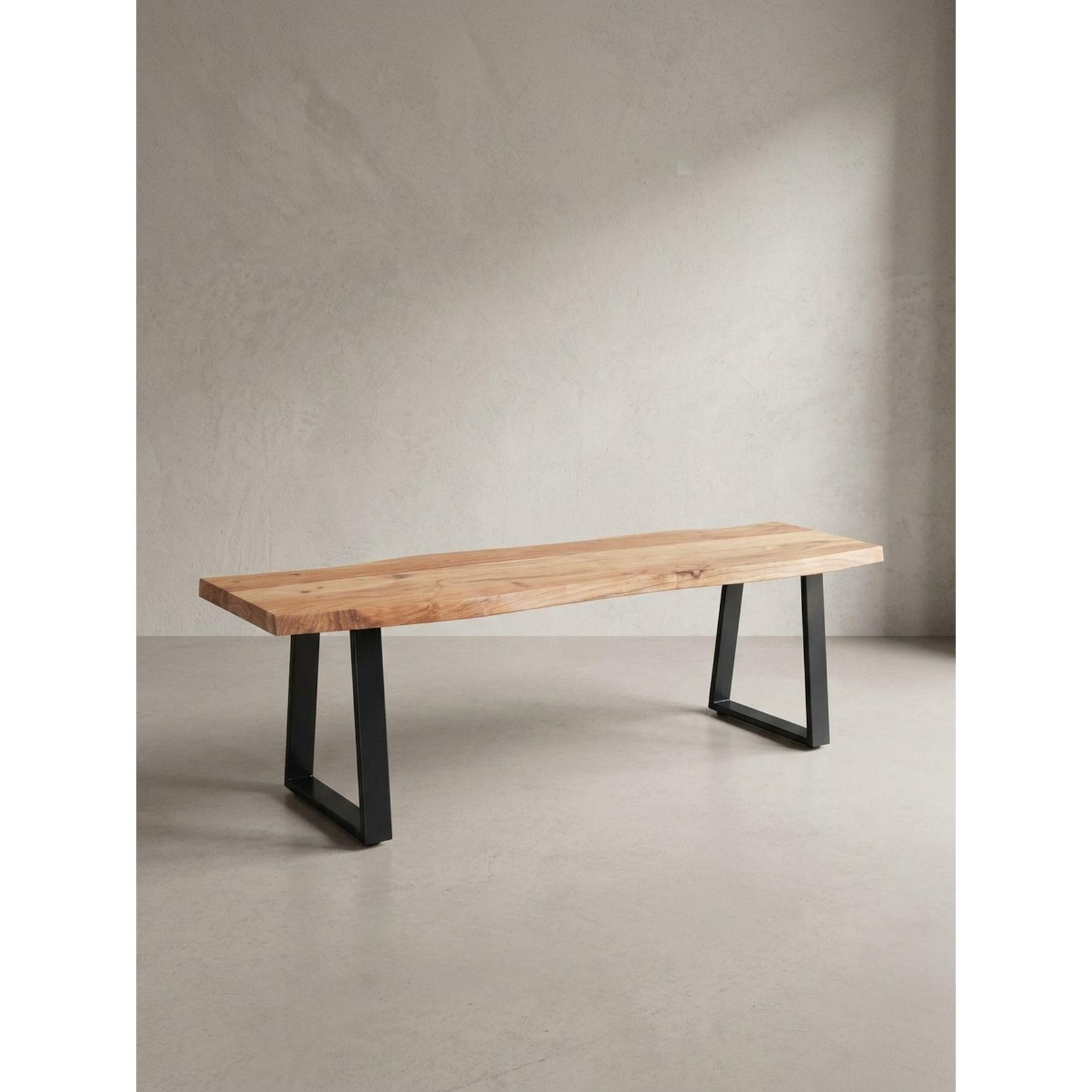 Esszimmerbank Massivholz Metall Baumkante ohne Lehne, Akazie 180x40x46 cm