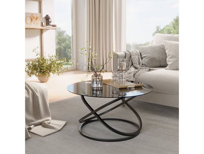 Vicco Couchtisch Calgary, Schwarz Hochglanz, 79.5 x 46.5 cm mit Glasfläche (1-St)