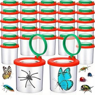 12er-Pack Insektenterrarien aus Kunststoff mit Vergrößerungsdeckeln – Insektenbehälter in großen Mengen für die Erkundung der Natur, lehrreiche Wissenschaftssets für den Schulunterricht