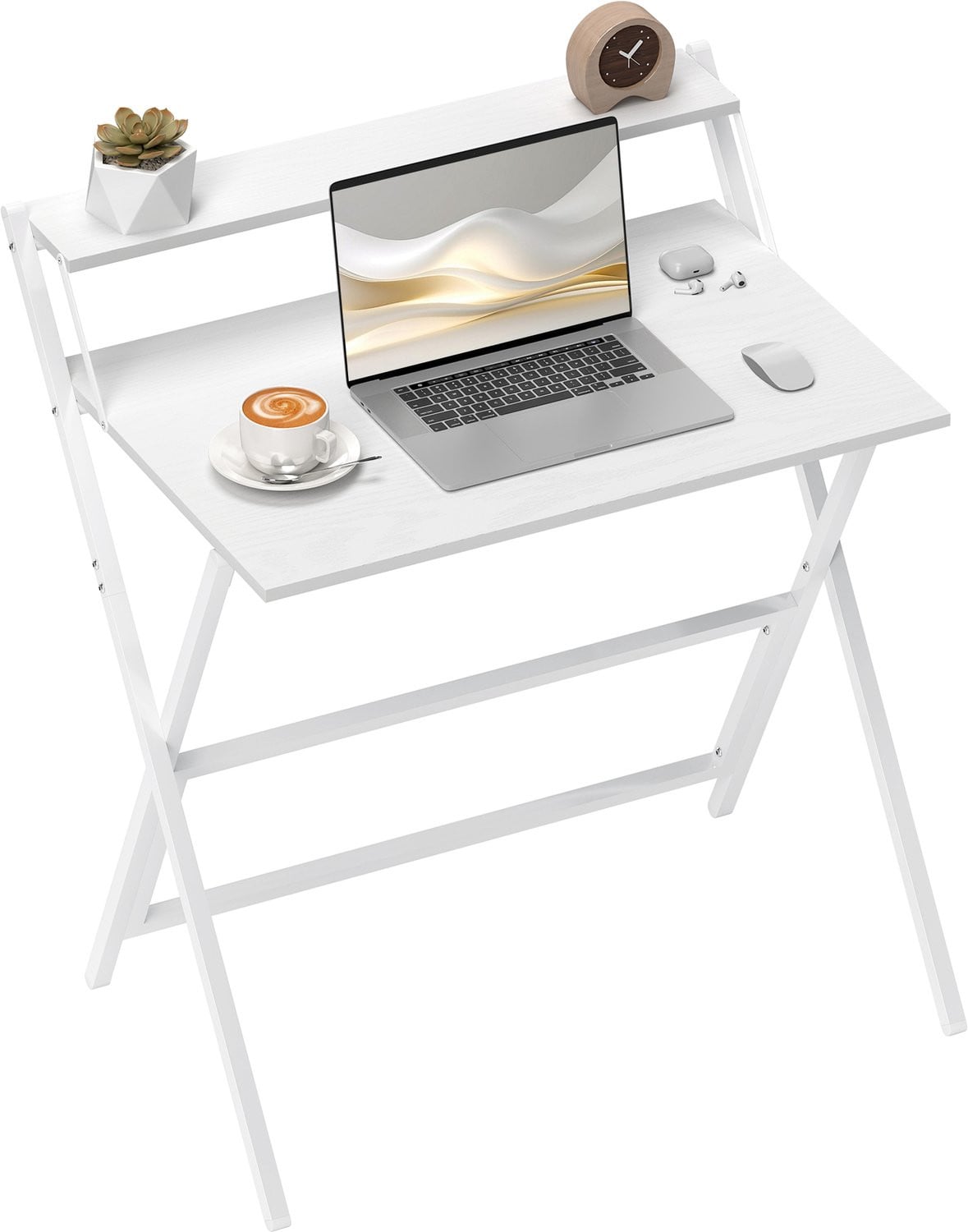 Opklapbaar bureau met opbergplank voor de slaapkamer, wit