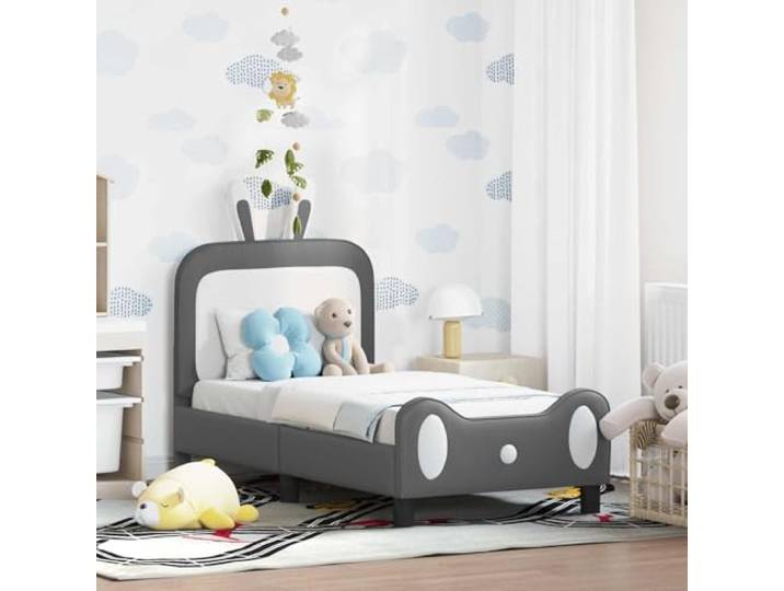 Bettgestell mit Stauraum modernes Design 70 x 140 cm Hellgrau Kinderbettgestell mit Kopfteil Hellgrau 70 x 140 cm PU Stauraum Bett mit Lattenrost Kinderbett Jugendbett