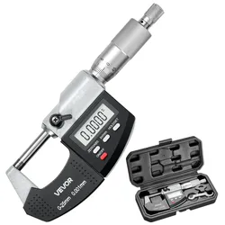 VEVOR Mikrometer, Digitale Bügelmessschraube, Messbereich 0–25,4 mm, Auflösung 0,001 mm, Höchste Präzision 0,003 mm Genauigkeit, LCD-Display, Zoll/mm-Umschaltung, Hartmetallspitze, mit Koffer